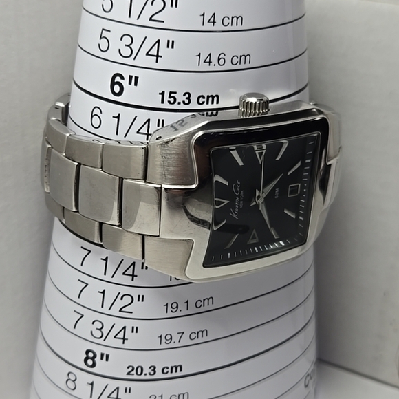 Mens Kenneth Cole 36mm Date Silver Tone Black Stainless Watch KC3405 New Battery - Picture 6 of 8